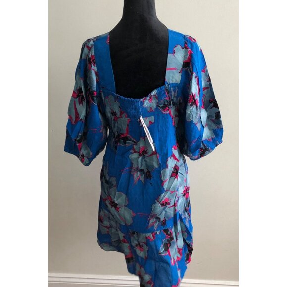 Band Of The Free Blue Floral Dress With Smocked Bodice & Puff Sleeves Medium NWT - Picture 9 of 10